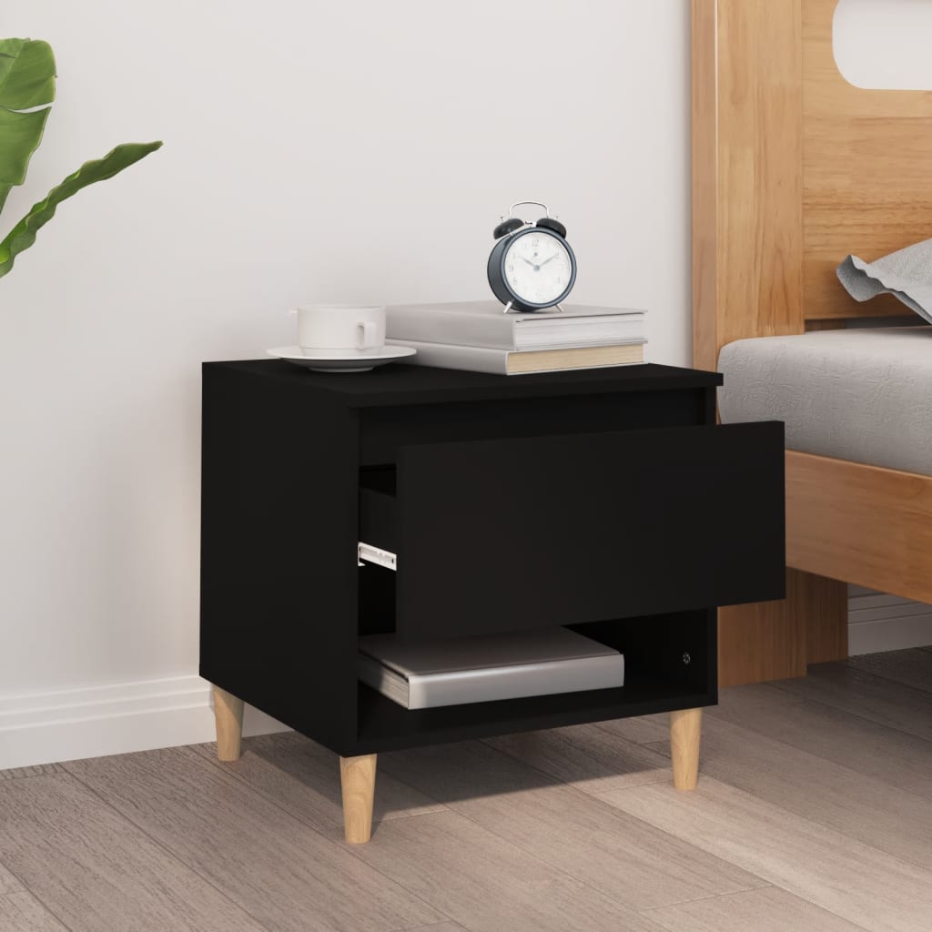NNEVL Bedside Table Black 50x46x50 cm Engineered Wood-2