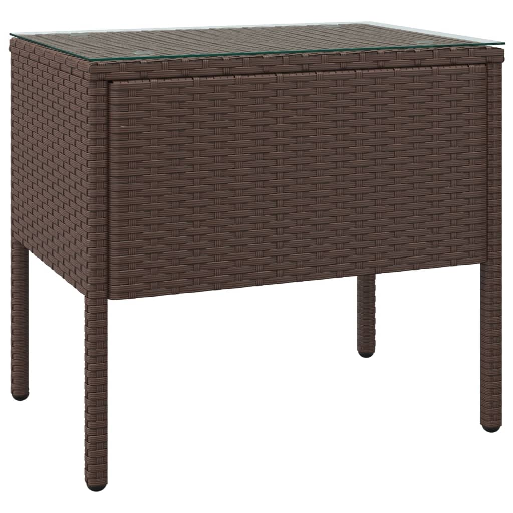NNEVL Side Table Brown 53x37x48 cm Poly Rattan and Tempered Glass-1