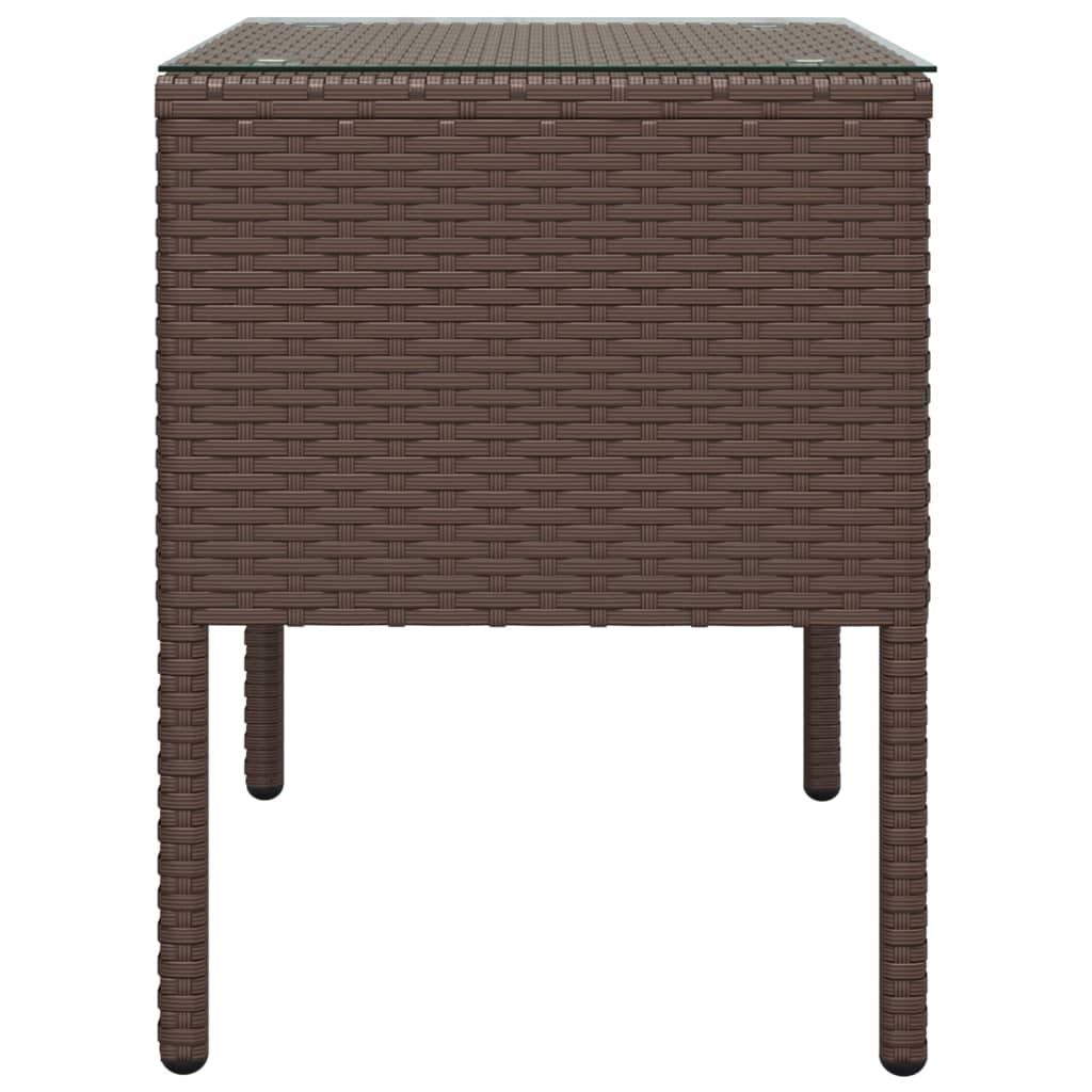 NNEVL Side Table Brown 53x37x48 cm Poly Rattan and Tempered Glass-3