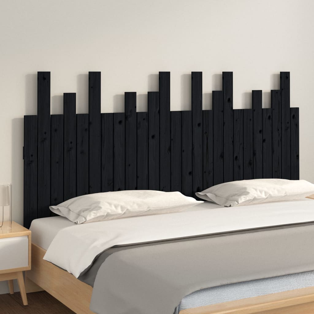NNEVL Wall Headboard Black 159.5x3x80 cm Solid Wood Pine-2