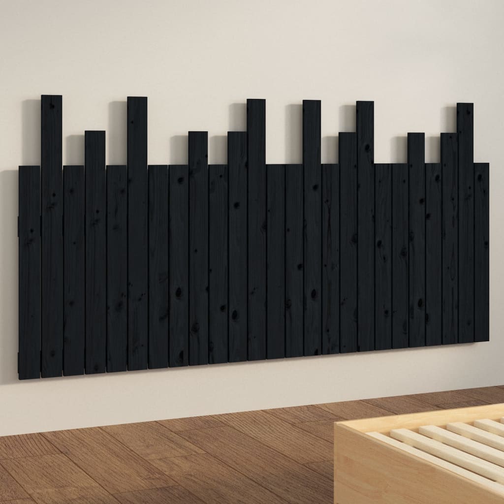 NNEVL Wall Headboard Black 159.5x3x80 cm Solid Wood Pine-3