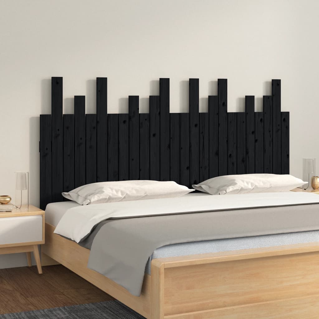 NNEVL Wall Headboard Black 159.5x3x80 cm Solid Wood Pine-0