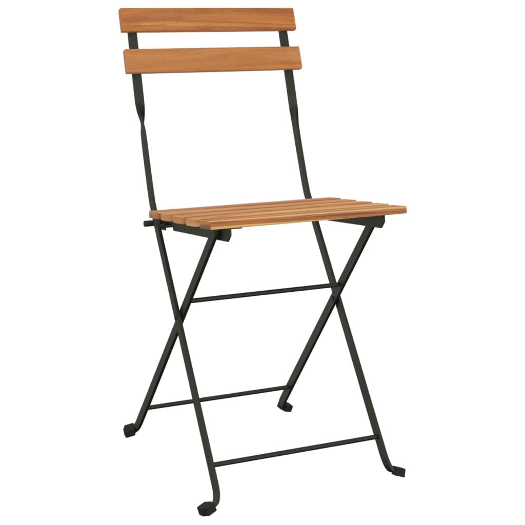 NNEVL Folding Bistro Chairs 4 pcs Solid Wood Teak and Steel-2