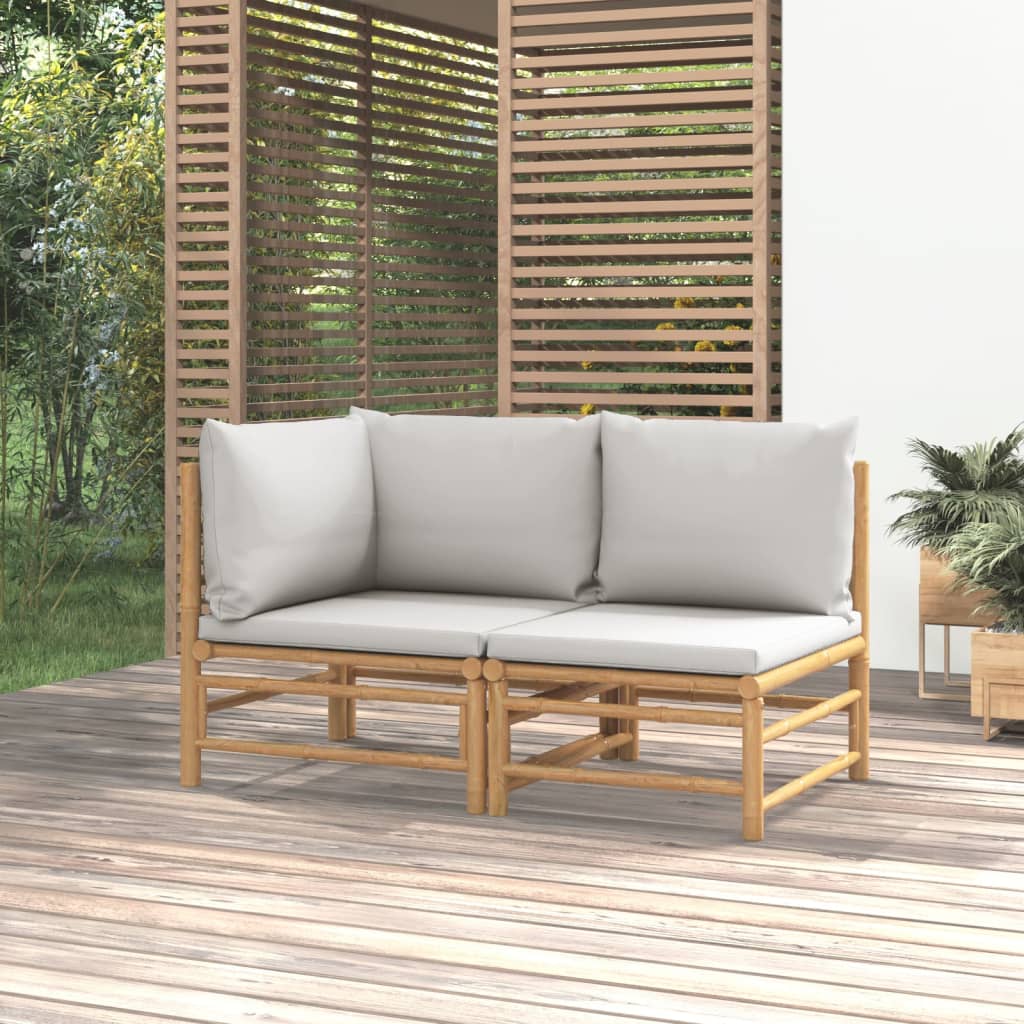 NNEVL 2 Piece Garden Lounge Set with Light Grey Cushions Bamboo-0