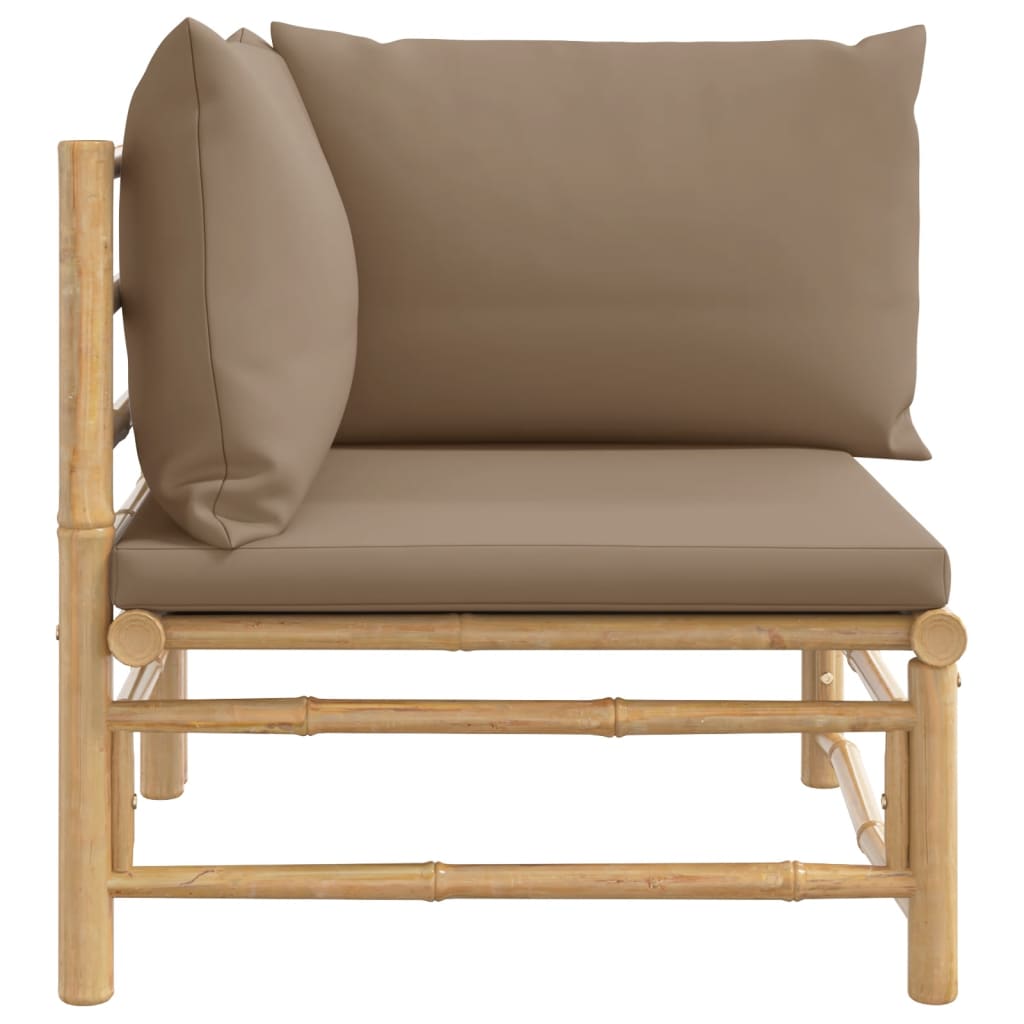 NNEVL Garden Corner Sofa with Taupe Cushions Bamboo-3