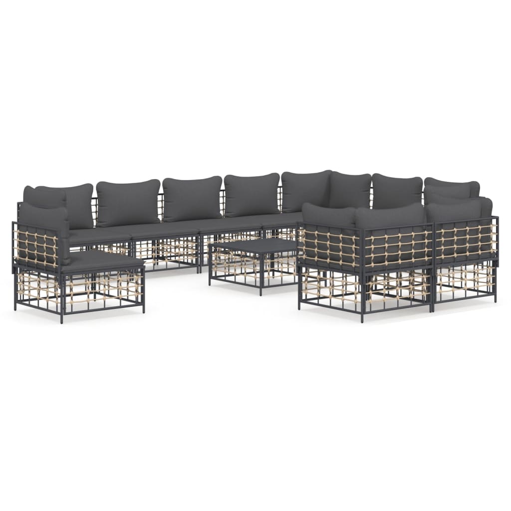 NNEVL 11 Piece Garden Lounge Set with Cushions Anthracite Poly Rattan-1