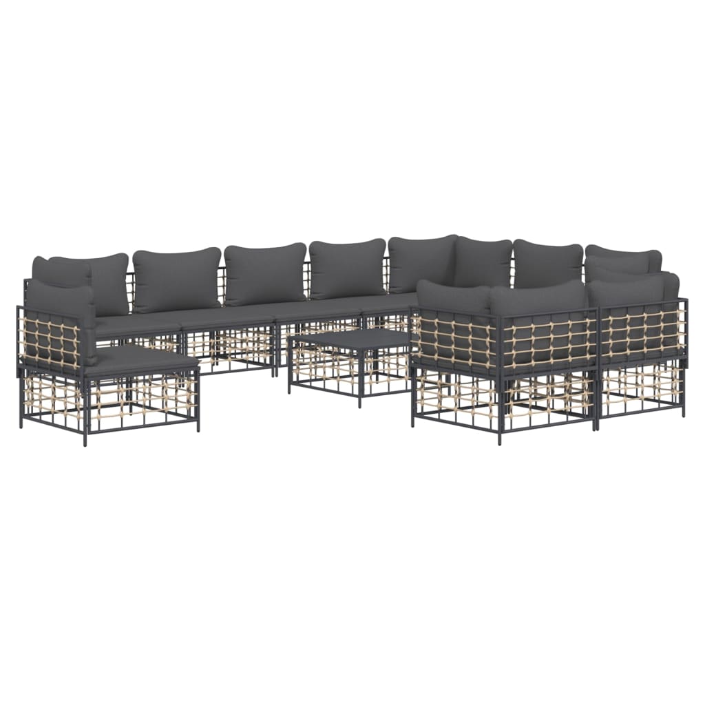 NNEVL 11 Piece Garden Lounge Set with Cushions Anthracite Poly Rattan-2