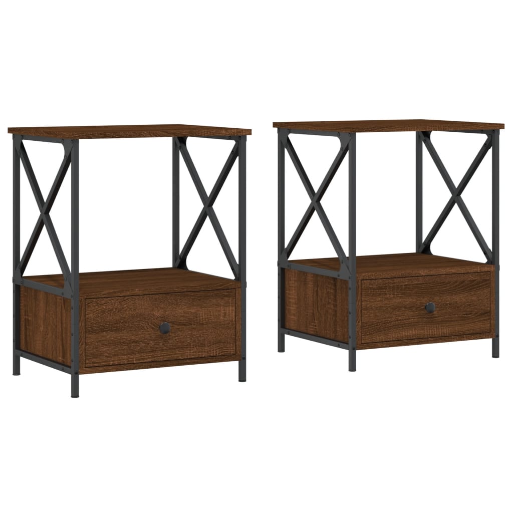 NNEVL Bedside Tables 2 pcs Brown Oak 50x41x65 cm Engineered Wood-1