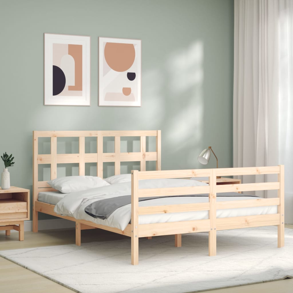 NNEVL Bed Frame with Headboard 137x187 cm Double Solid Wood-2