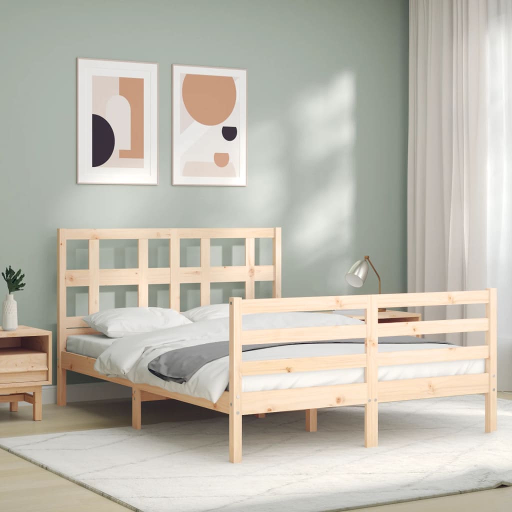NNEVL Bed Frame with Headboard 137x187 cm Double Solid Wood-0