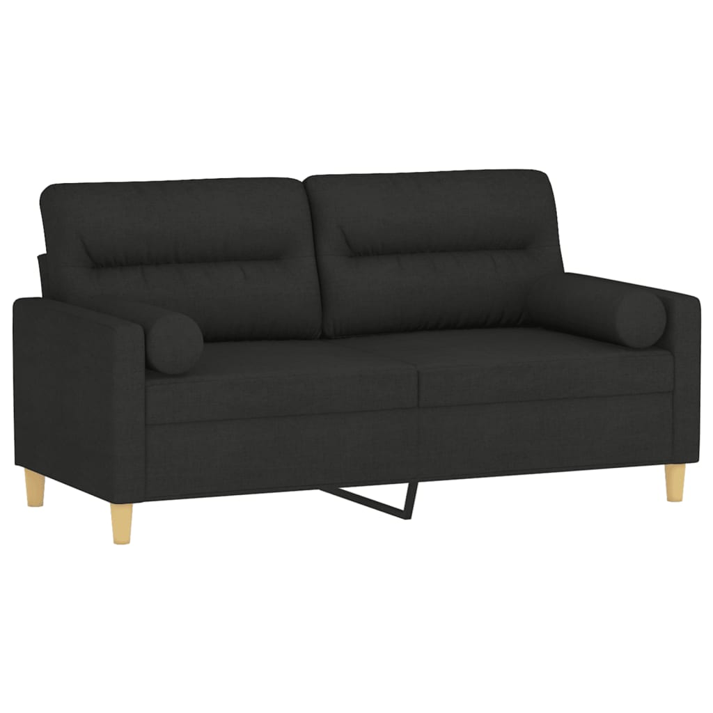 NNEVL 2-Seater Sofa with Throw Pillows Black 140 cm Fabric-2