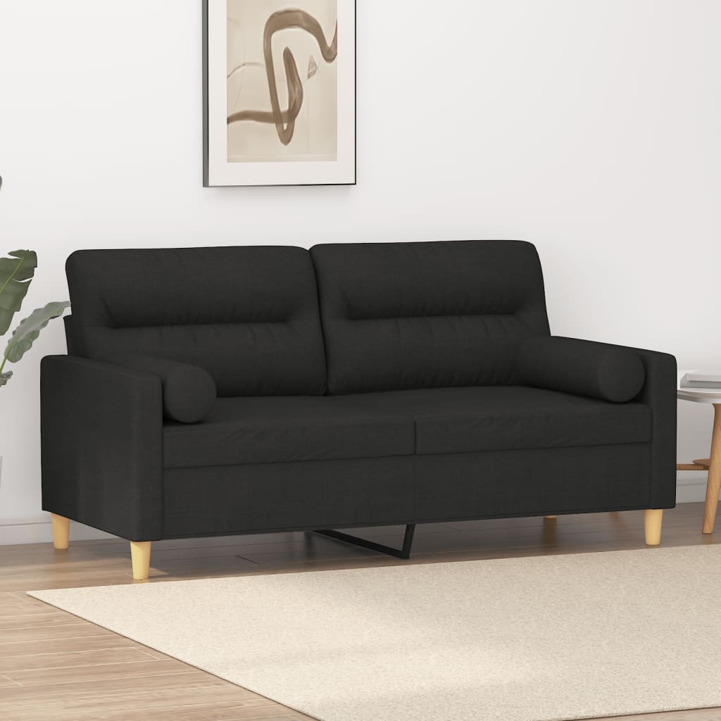 NNEVL 2-Seater Sofa with Throw Pillows Black 140 cm Fabric-0