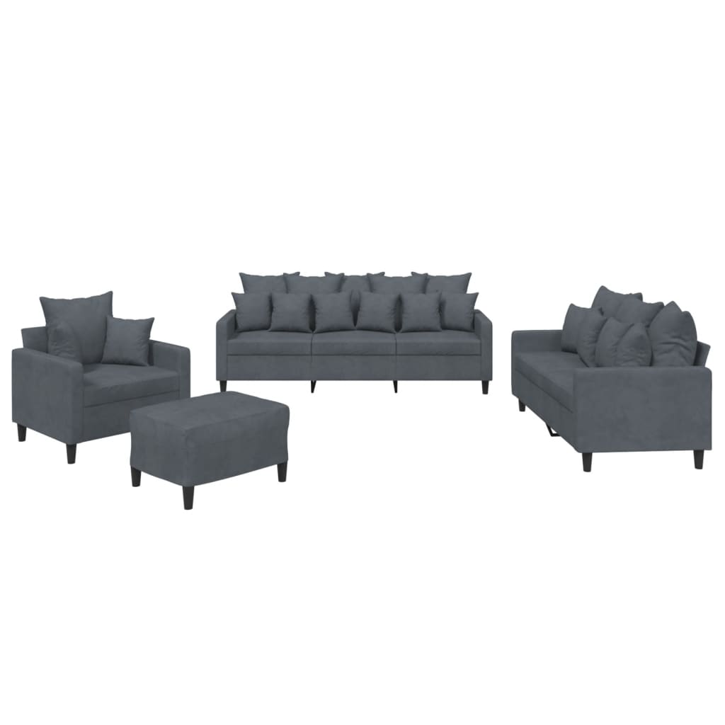 NNEVL 4 Piece Sofa Set with Cushions Dark Grey Velvet-1