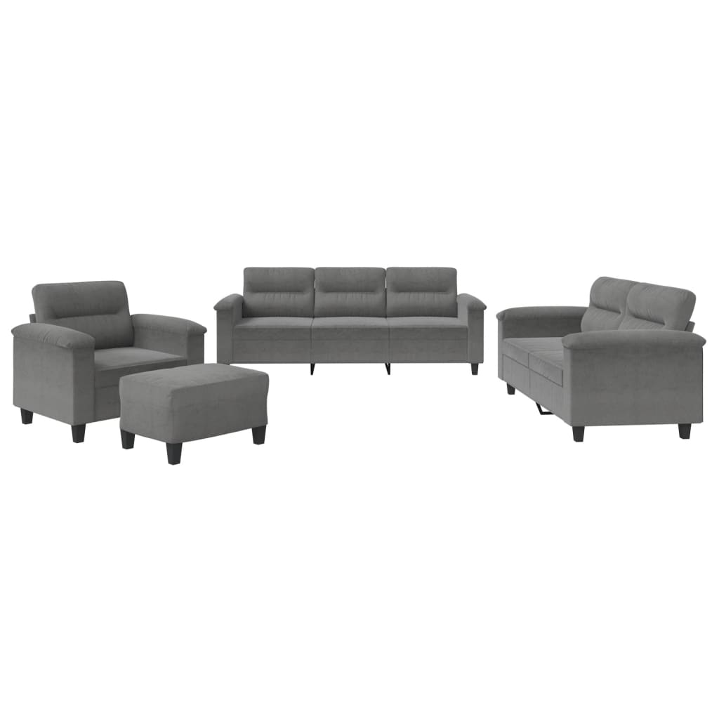 NNEVL 4 Piece Sofa Set with Cushions Dark Grey Microfibre Fabric-1