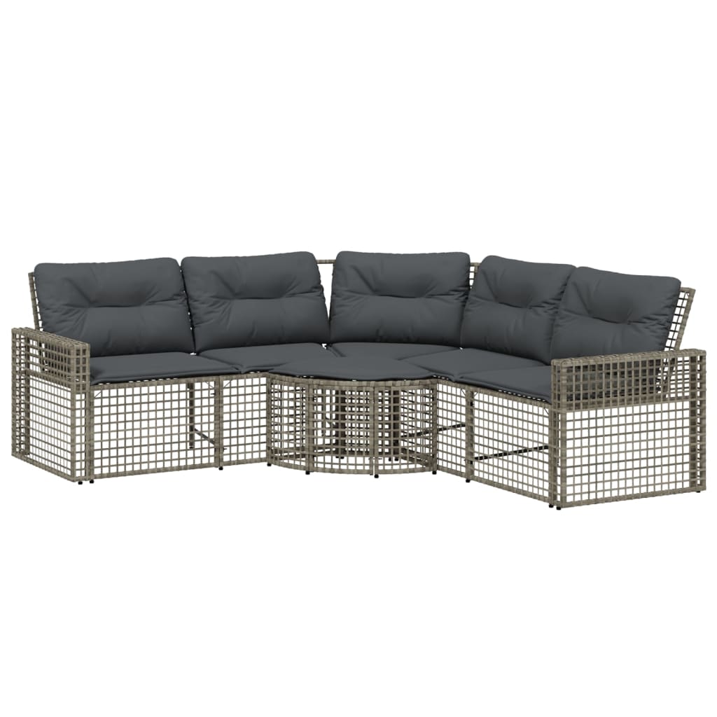 NNEVL Garden Sofa with Cushions and Footstool L-Shaped Grey Poly Rattan-1