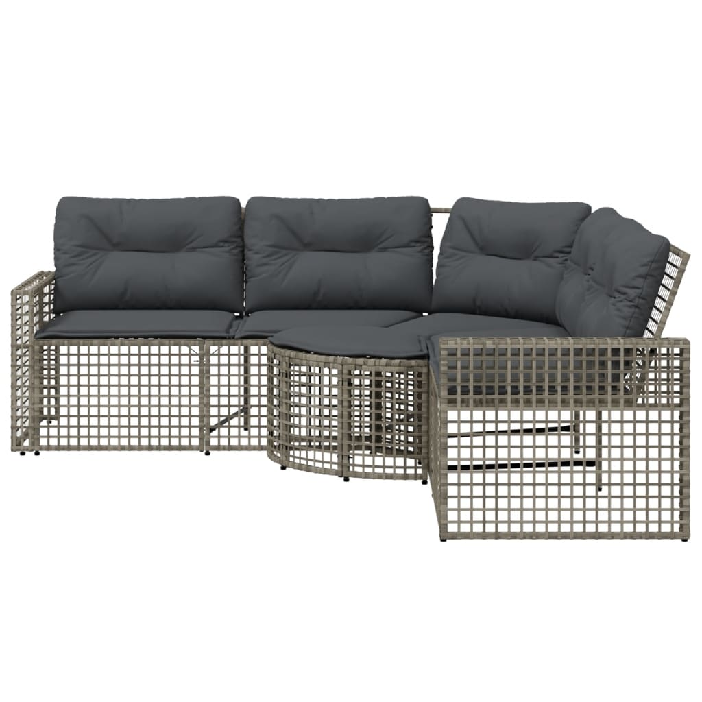 NNEVL Garden Sofa with Cushions and Footstool L-Shaped Grey Poly Rattan-2