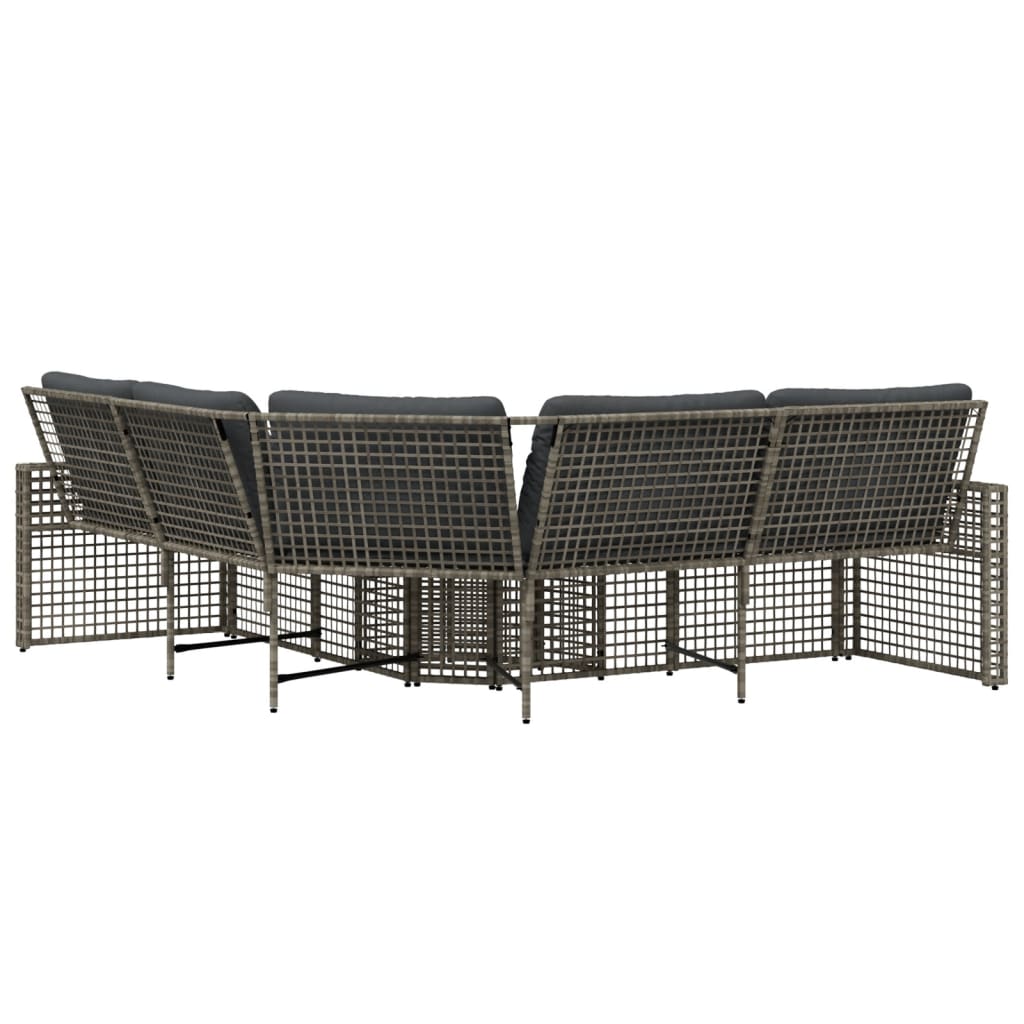 NNEVL Garden Sofa with Cushions and Footstool L-Shaped Grey Poly Rattan-3