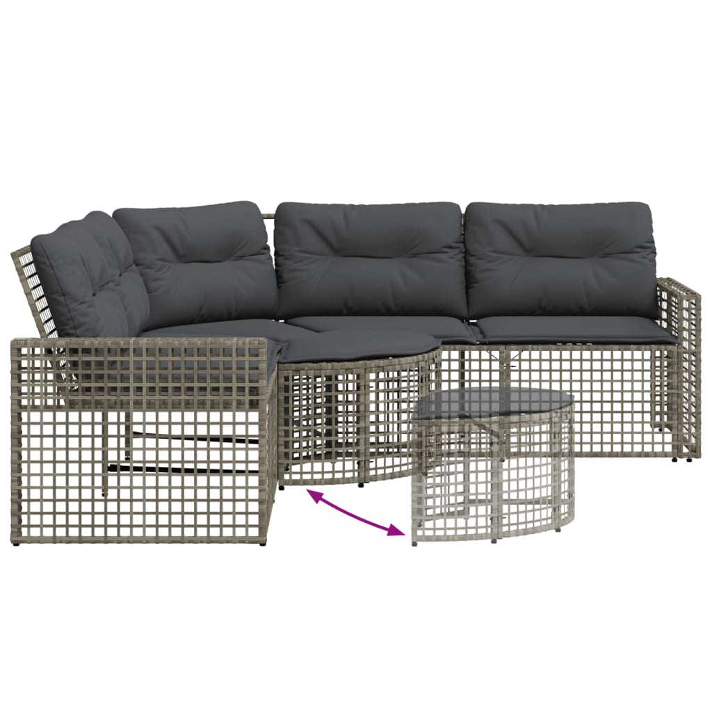 NNEVL Garden Sofa with Cushions and Footstool L-Shaped Grey Poly Rattan-4