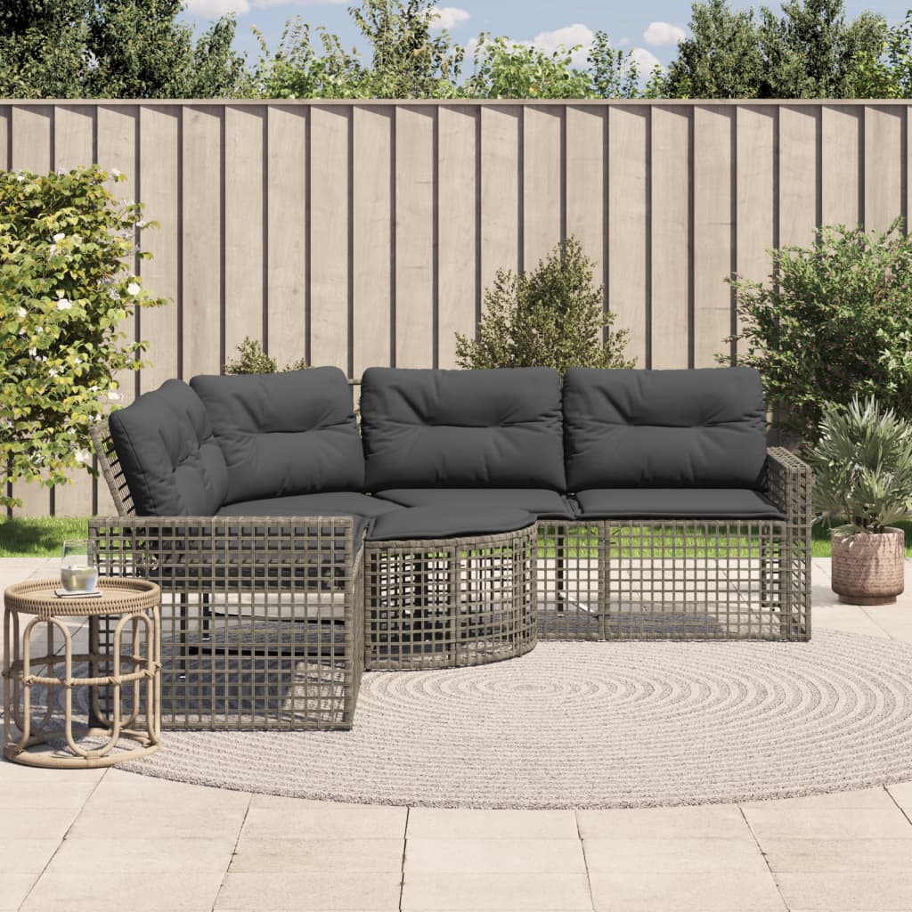 NNEVL Garden Sofa with Cushions and Footstool L-Shaped Grey Poly Rattan-0