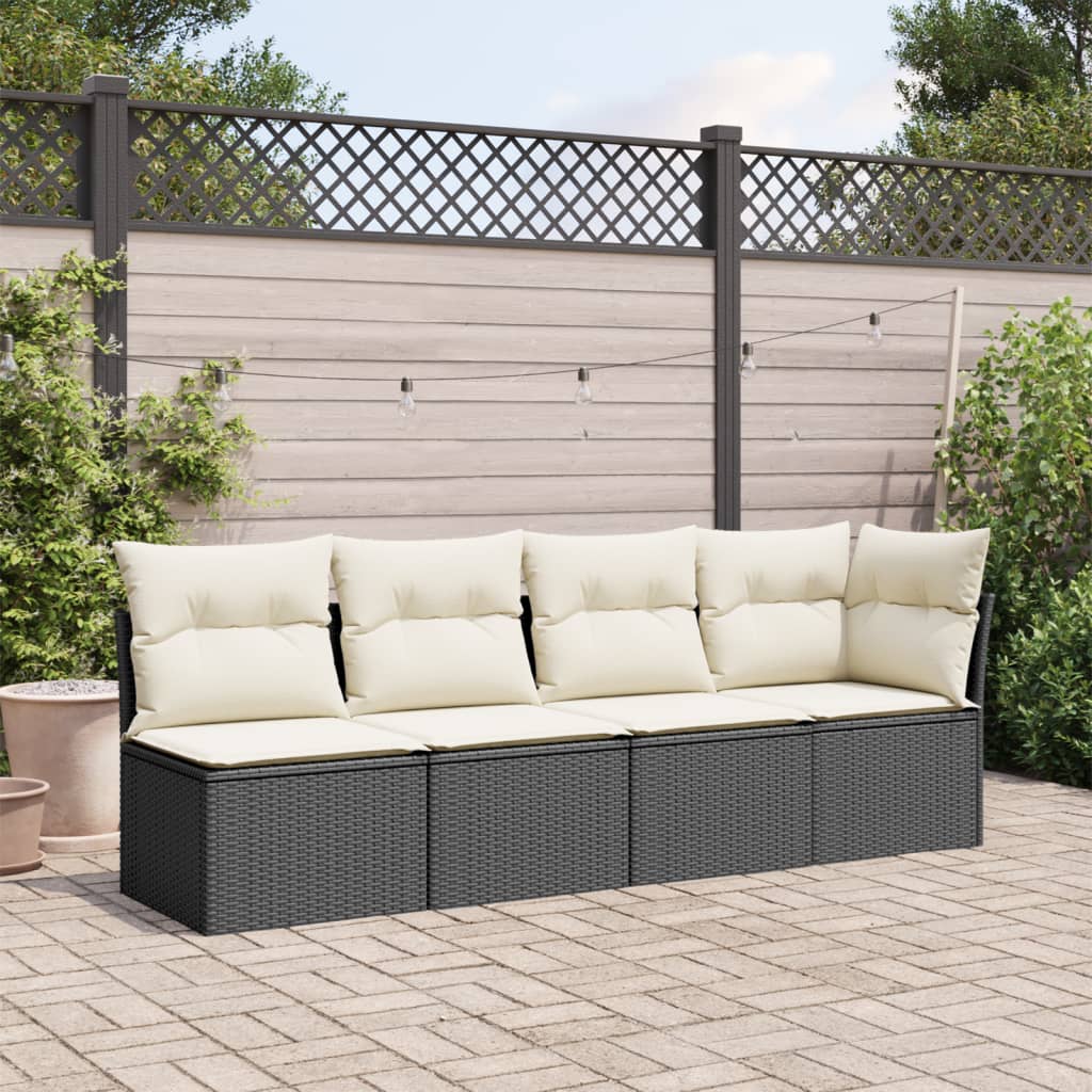 NNEVL Garden Sofa with Cushions 4-Seater Black Poly Rattan-2