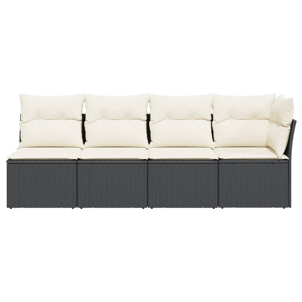 NNEVL Garden Sofa with Cushions 4-Seater Black Poly Rattan-3