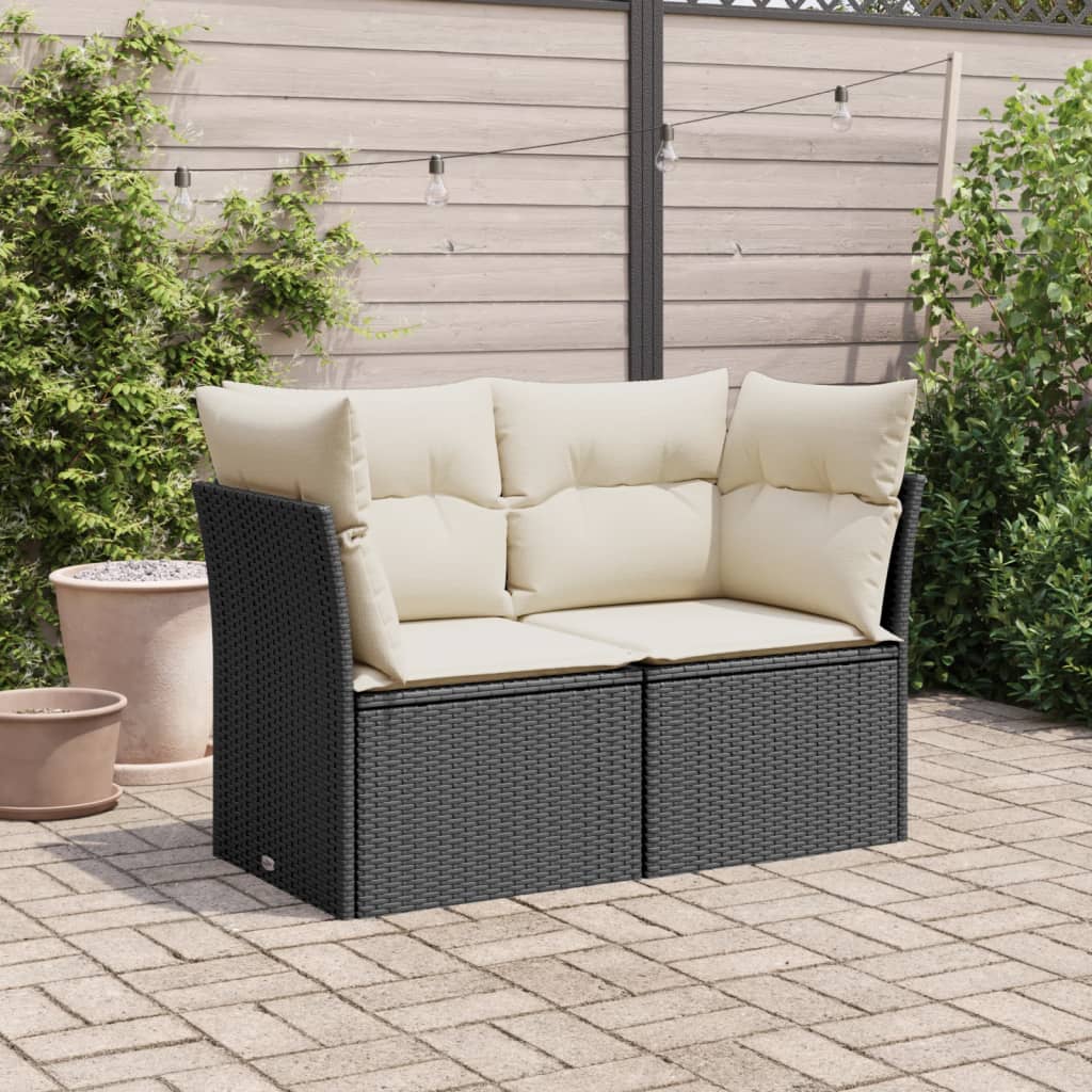 NNEVL Garden Sofa with Cushions 2-Seater Black Poly Rattan-2