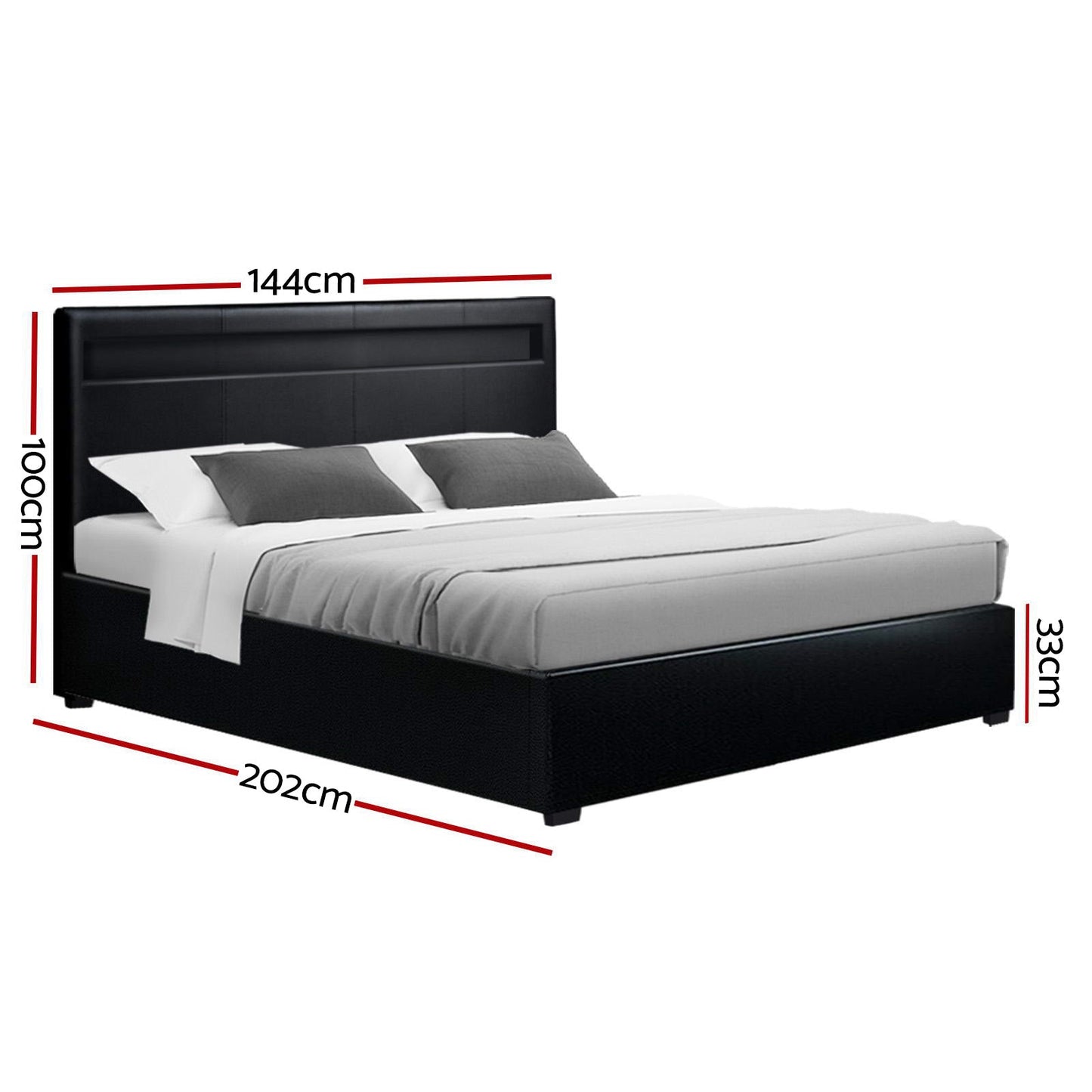 NNEDSZ Artiss Bed Frame Double Size LED Gas Lift Black COLE-2