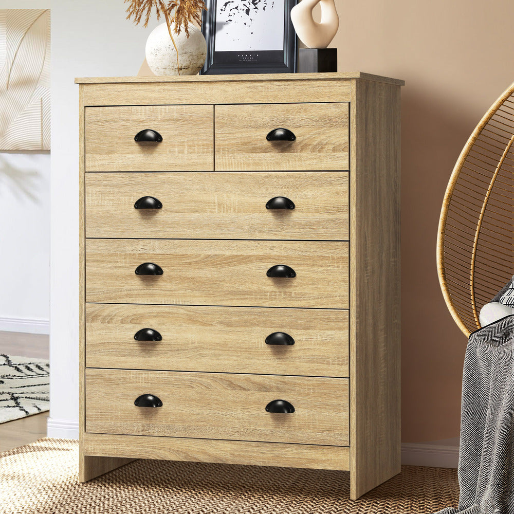 NNEED Tallboy Chest of Drawer with 6 Drawers Natural Wood-1