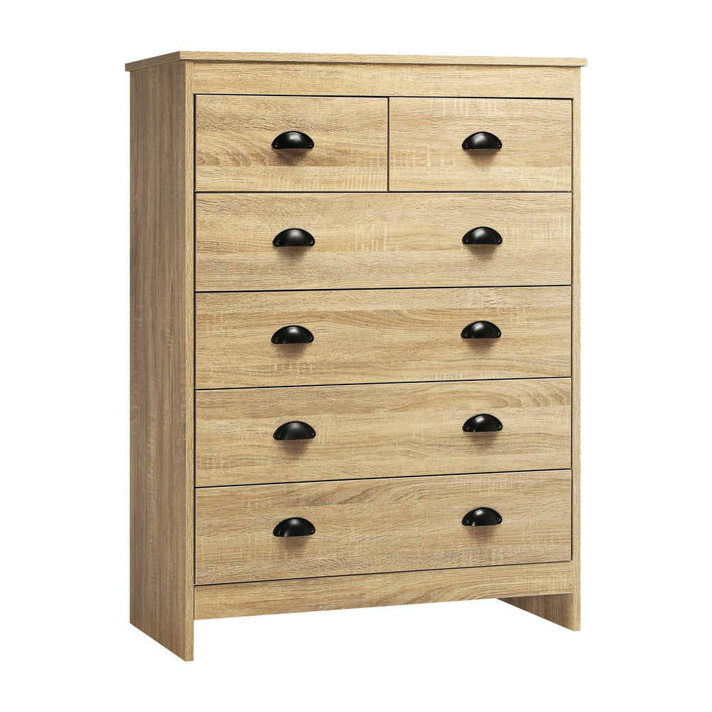 NNEED Tallboy Chest of Drawer with 6 Drawers Natural Wood-0