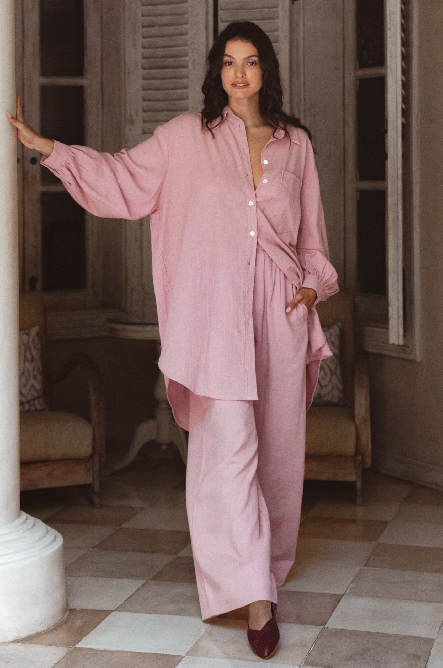 Calin Wide Leg Linen Pants (Sale)-4