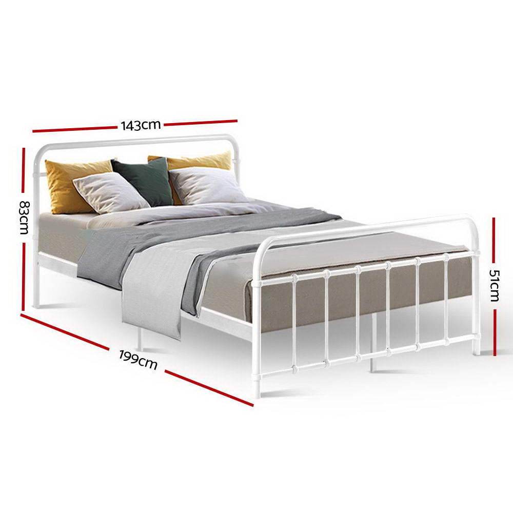 NNEDSZ Artiss Bed Frame Metal Bed Frame LEO - Double (White)-1