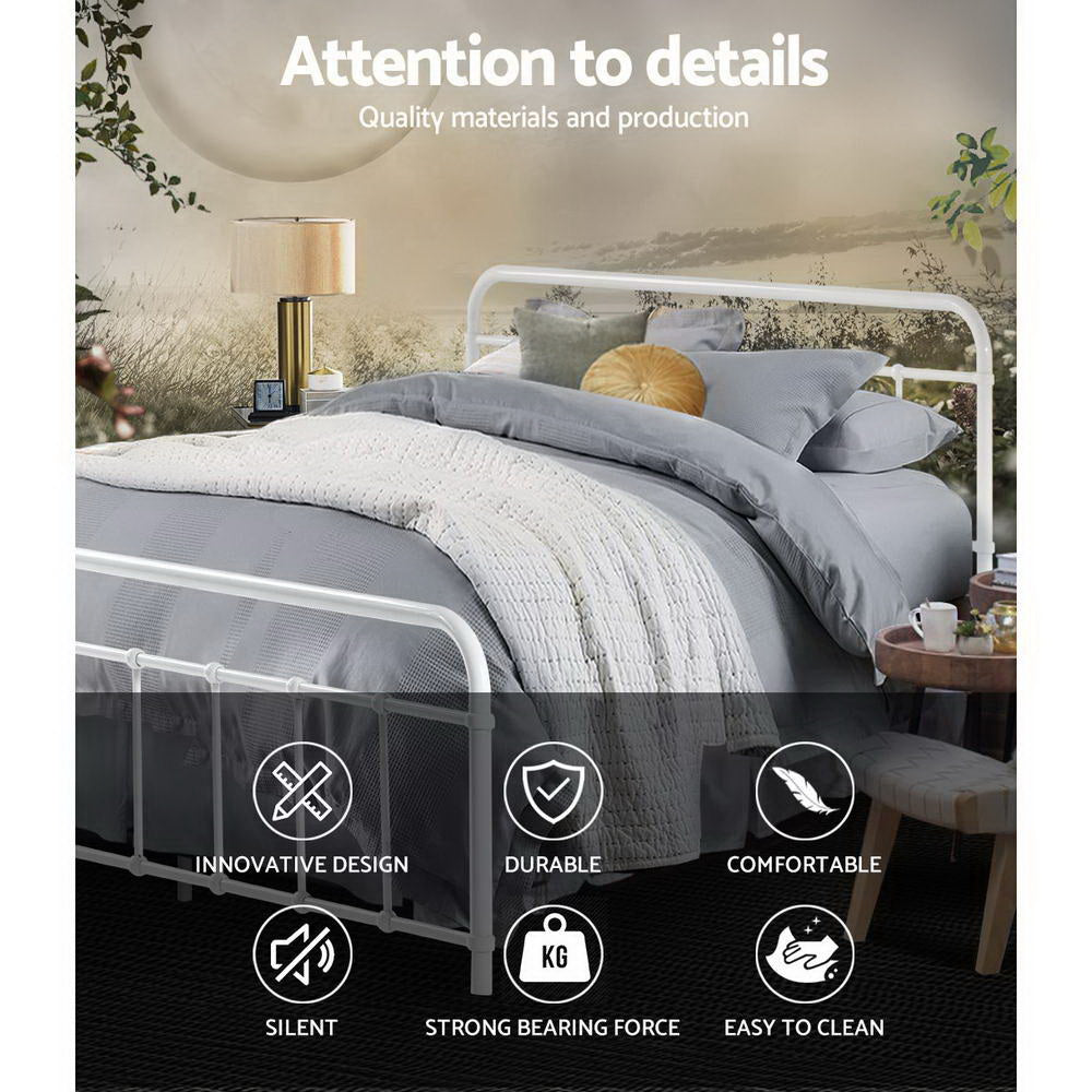 NNEDSZ Artiss Bed Frame Metal Bed Frame LEO - Double (White)-3