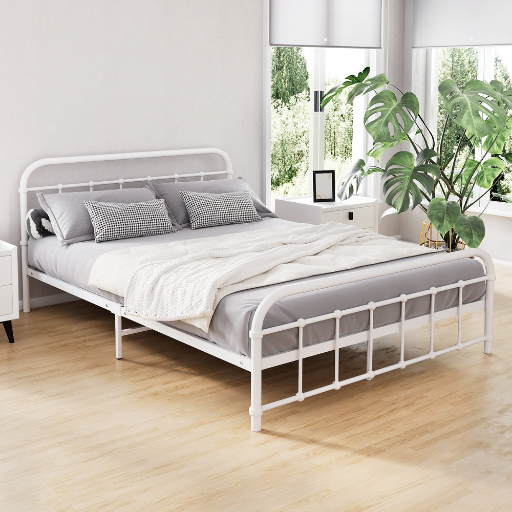 NNEDSZ Artiss Bed Frame Metal Bed Frame LEO - Double (White)-0