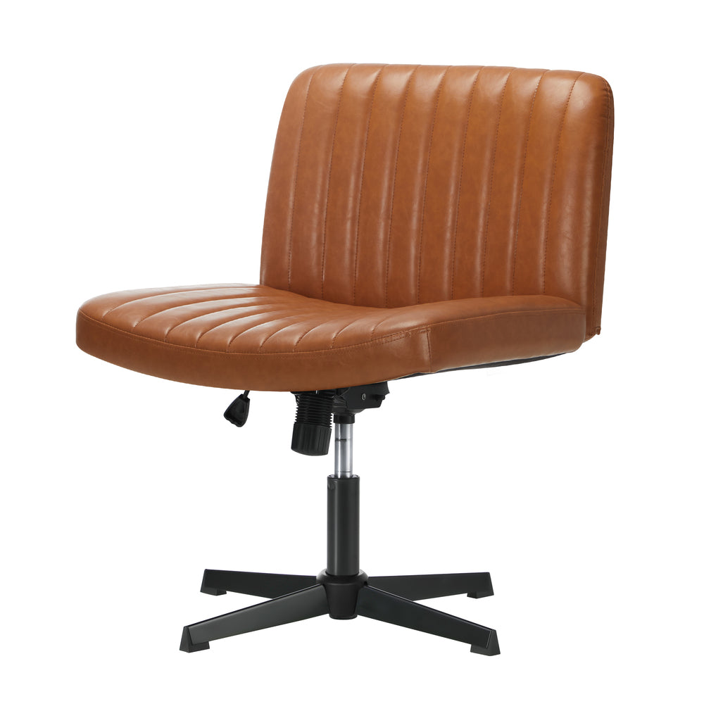 NNEED Mid Back Office Chair Wide Seat PU Leather Brown-0