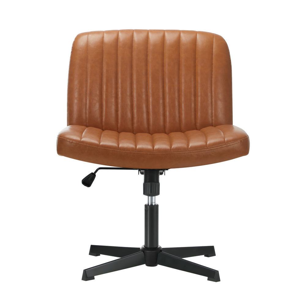 NNEED Mid Back Office Chair Wide Seat PU Leather Brown-2