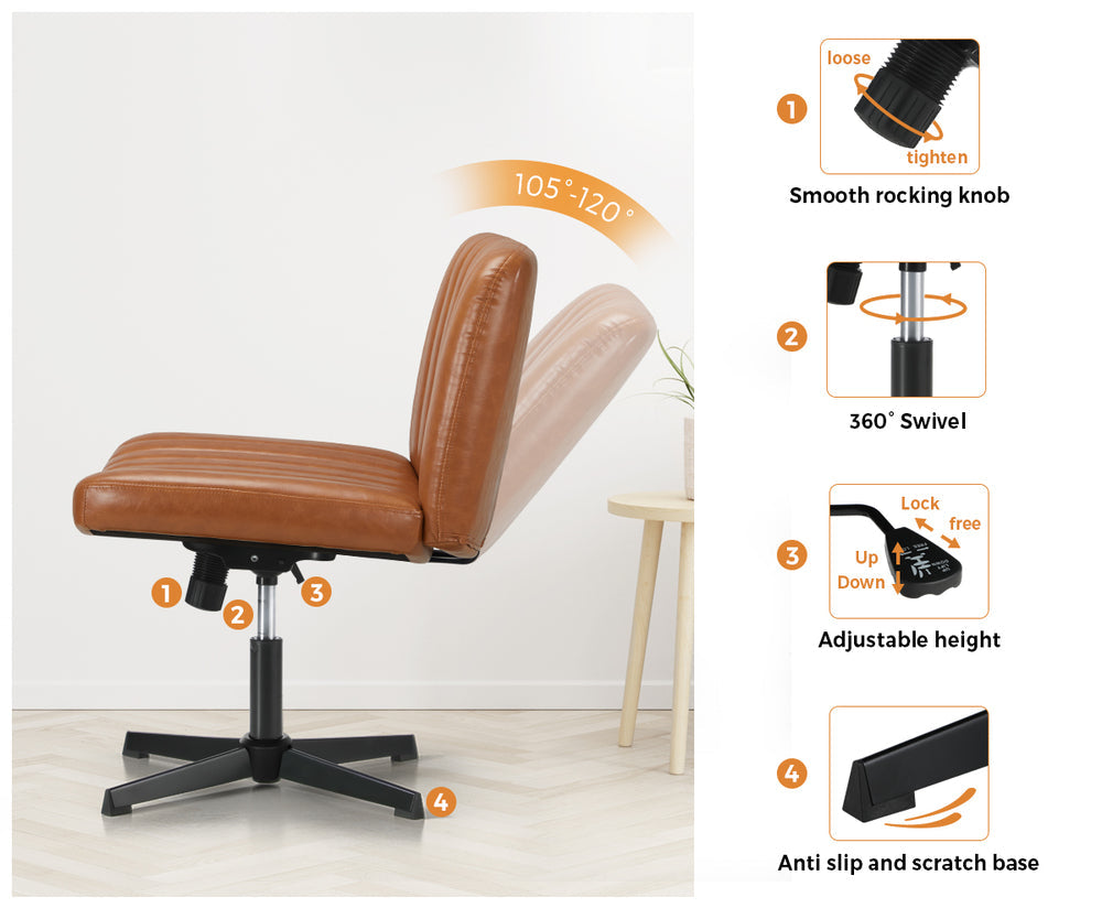 NNEED Mid Back Office Chair Wide Seat PU Leather Brown-4