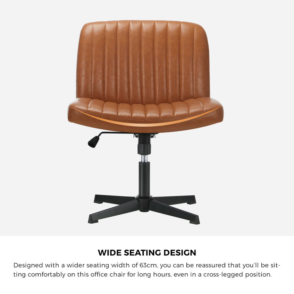 NNEED Mid Back Office Chair Wide Seat PU Leather Brown-1