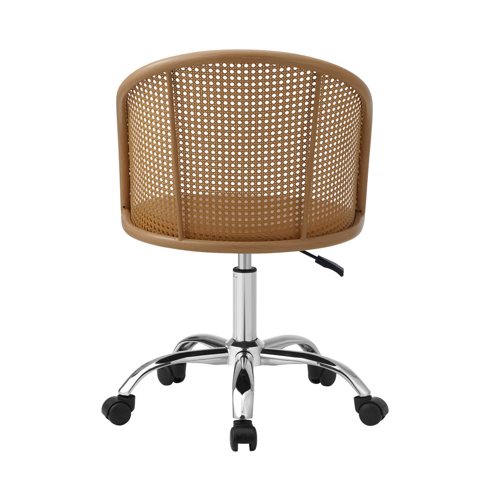 NNEED Rattan Office Chair PU Leather Seat Light Brown-2