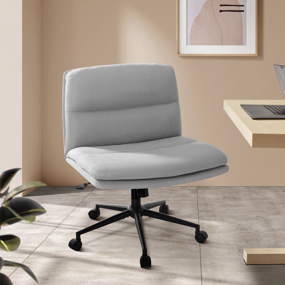 NNEED Mid Back Office Chair Wide Seat Linen Grey with Wheels-2