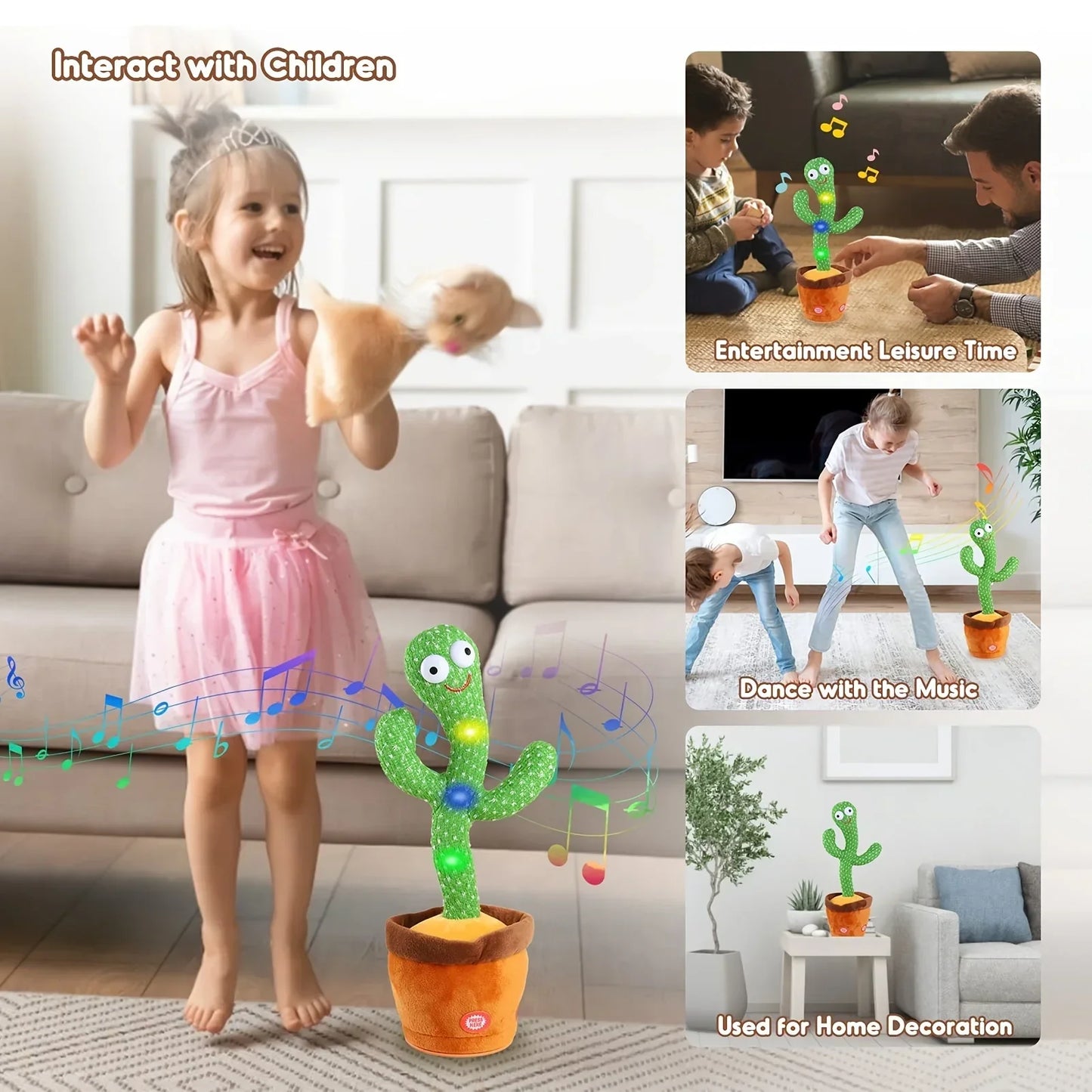 NNEOBA Rechargeable Dancing Cactus Plush Toy for Kids-2