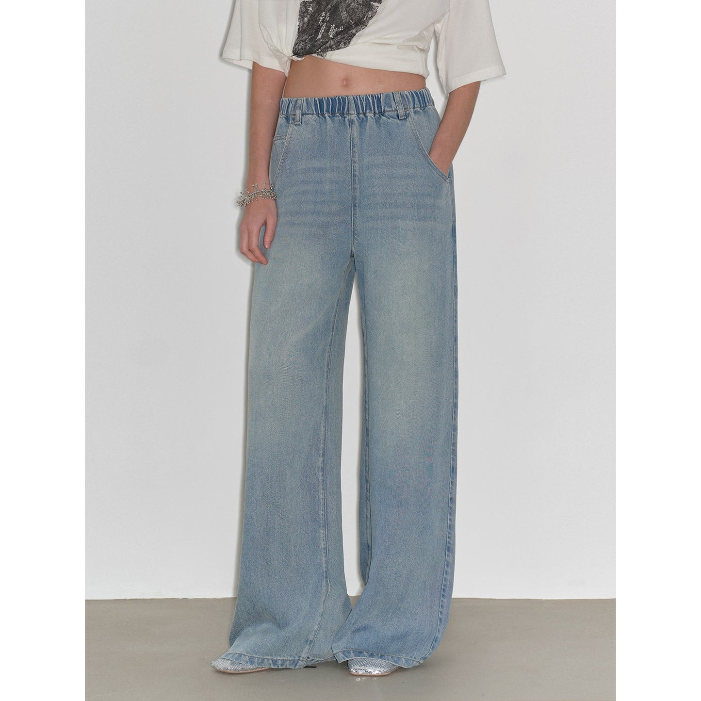 "Dream Street" Cool Lyocell Denim Drape Relaxed Elastic Waist Straight Leg Wide Leg Pants Summer-4