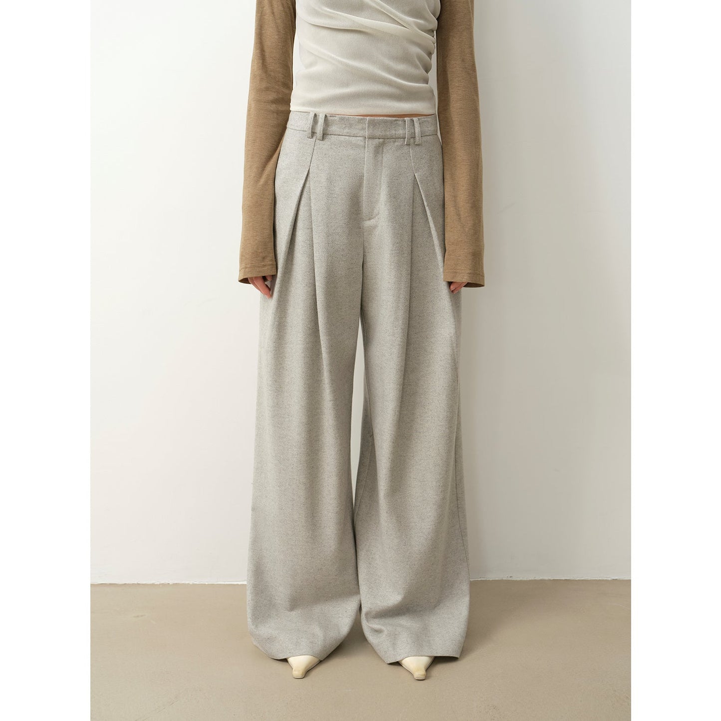 "City Stroll" casual and relaxed wool-blend double-pleated straight draped wide-leg casual trousers for autumn-6