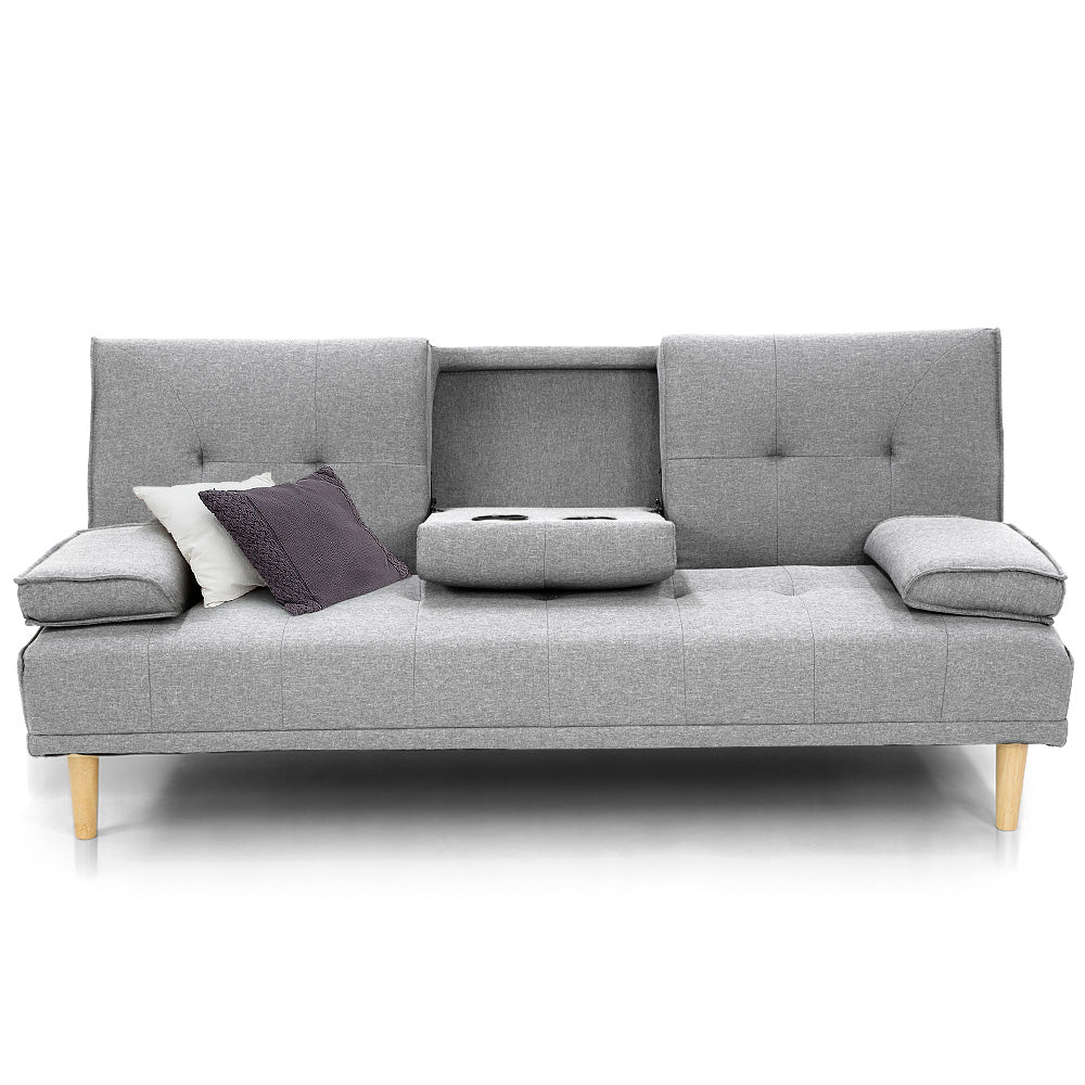 NNEDPE Sarantino Linen Fabric Sofa Bed Lounge - Light Grey-2