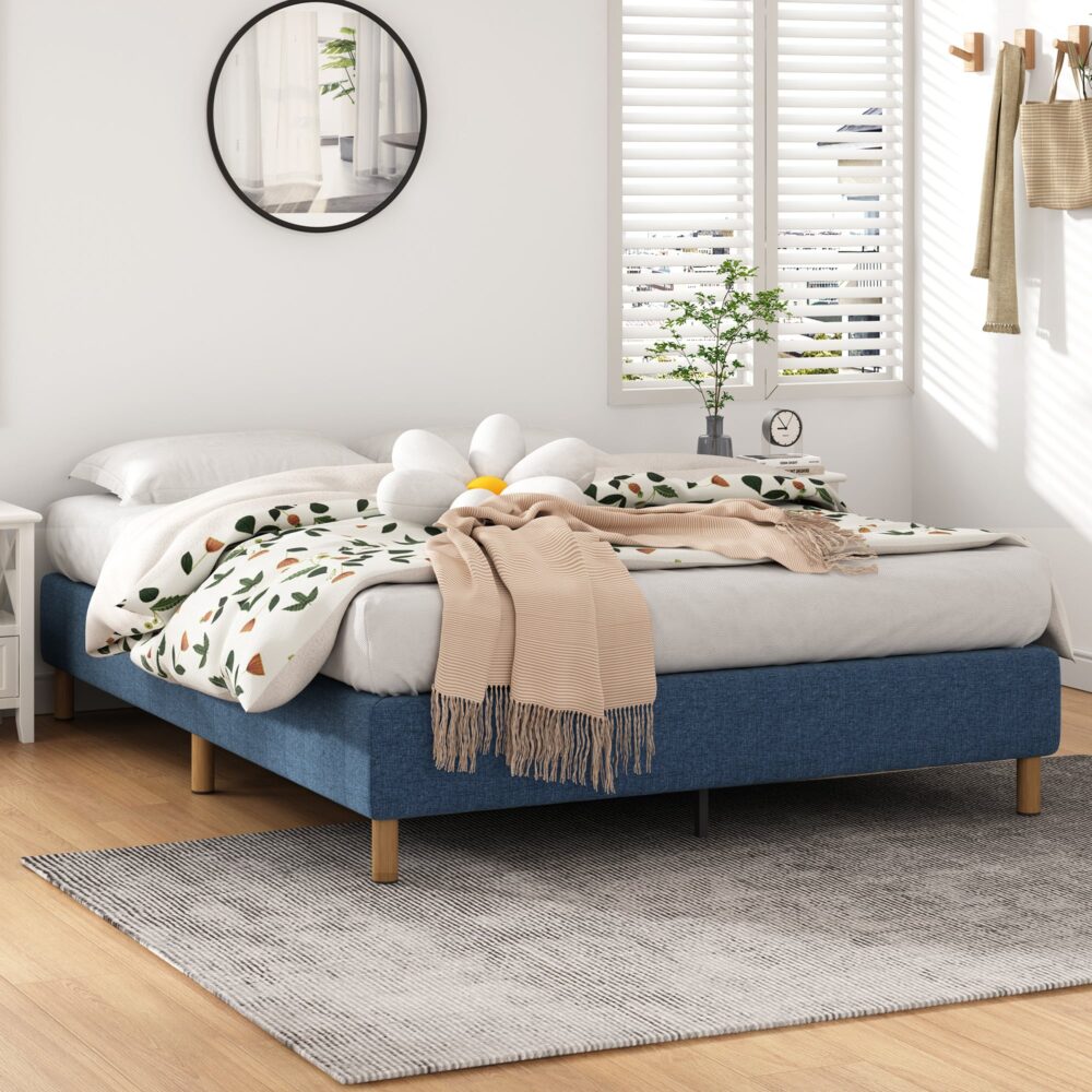NNEDSZ Metal Bed Frame Mattress Foundation Blue – Double-2