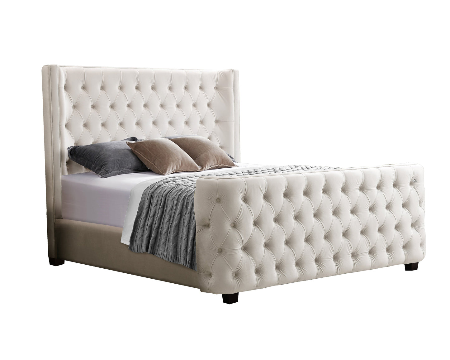NNEDSZ Milan Cream Velvet Tufted Headboard and End board Bed Frame - King-0