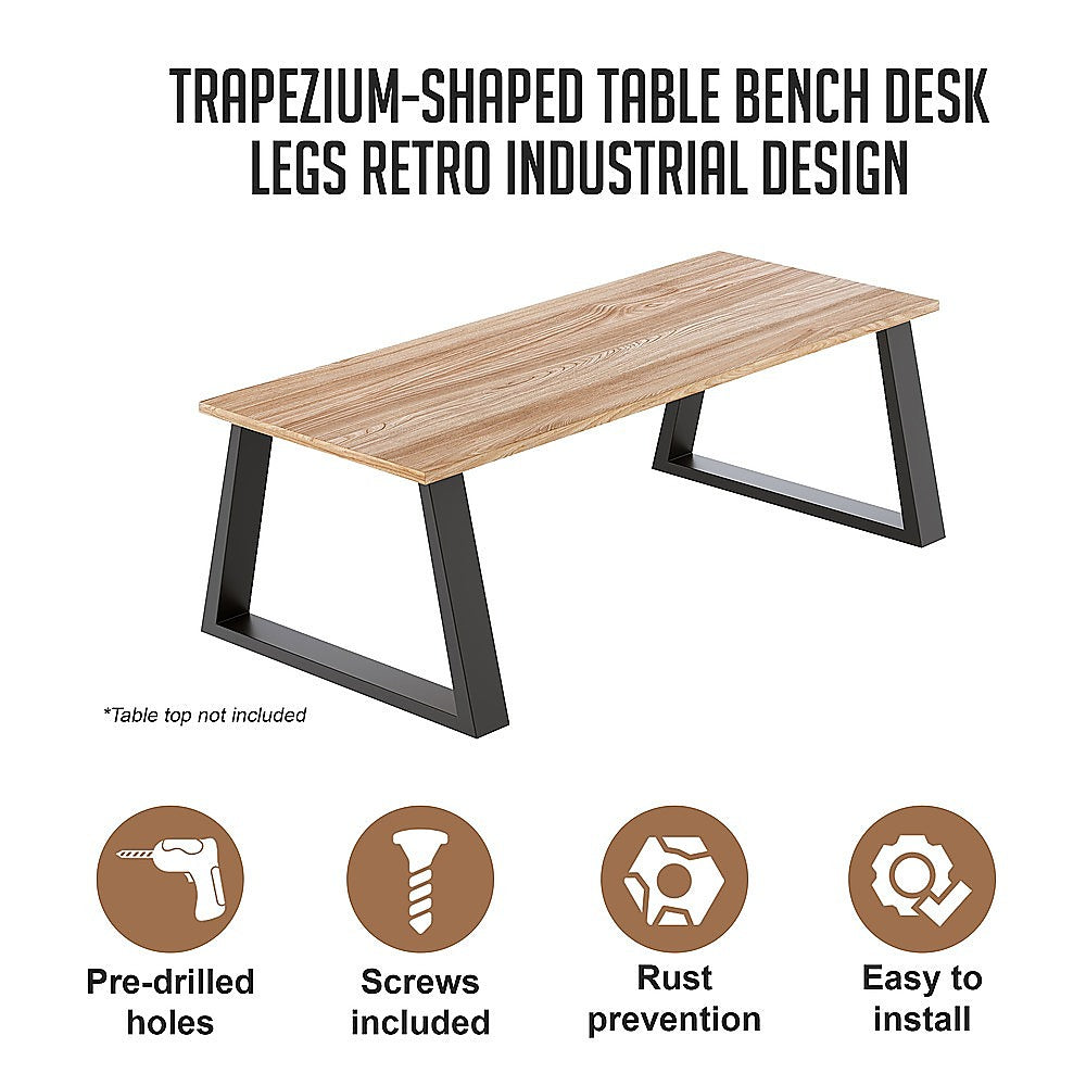 NNEDSZ Trapezium Shaped Table Bench Desk Legs Retro Industrial Design Fully Welded - Black-1
