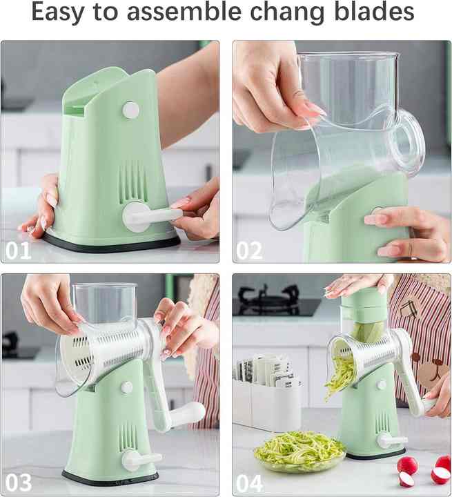NNEDSZ Green 10-in-1 Manual Vegetable Slicer with Interchangeable Blades - Multifunctional Rotary Grater and Shredder for Kitchen Use-3