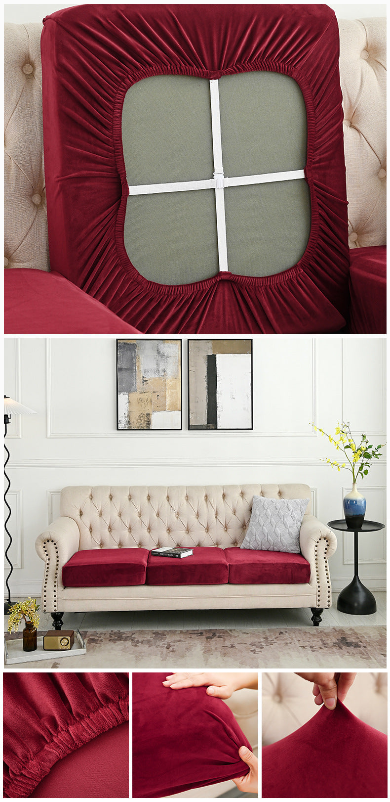 NNEDSZ 2 Pcs Claret Elegant Polyester Sofa Cover - Full Protection Against Cat Scratches & Wear-1