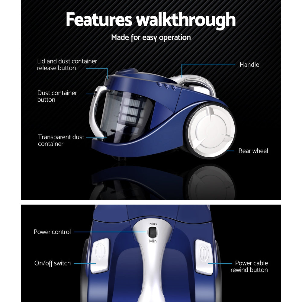 NNEDSZ Vacuum Cleaner Bagless Cyclone Cyclonic Vac Home Office Car 2200W Blue-3