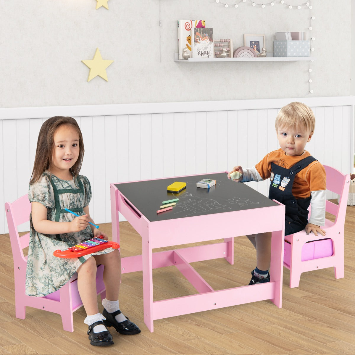 NNECW 3-In-1 Kids Multi Activity Table & 2 Chairs Set for Toddlers-0